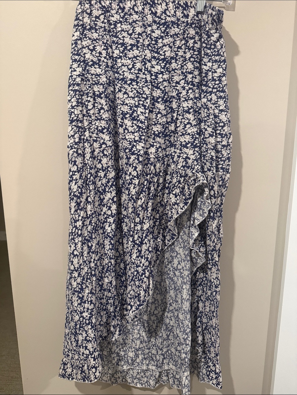 Blue Floral Ruffle Maxi Skirt